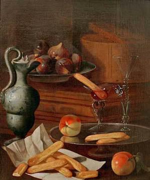 Cristoforo Munari Eisbehalter, Majolikakanne, Glaser und Loffelbiskuits oil painting image